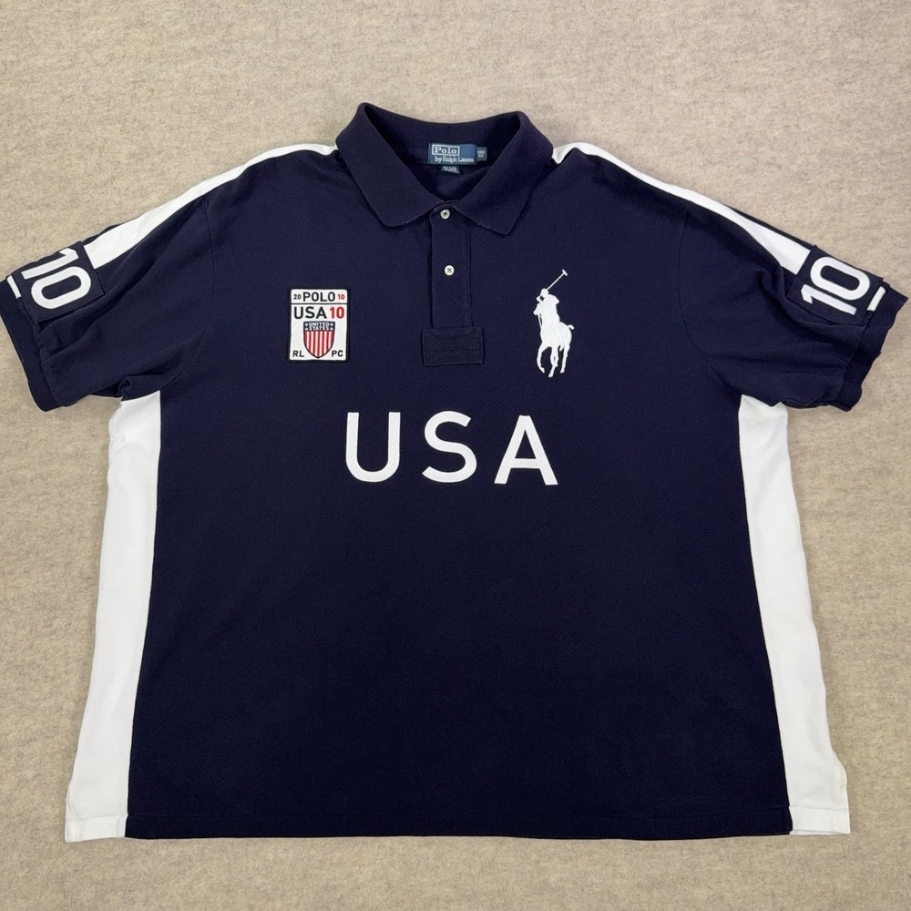 Vtg Polo Ralph Lauren Big Pony Polo Club USA Polo Shirt Jersey Cotton Mens 3XB